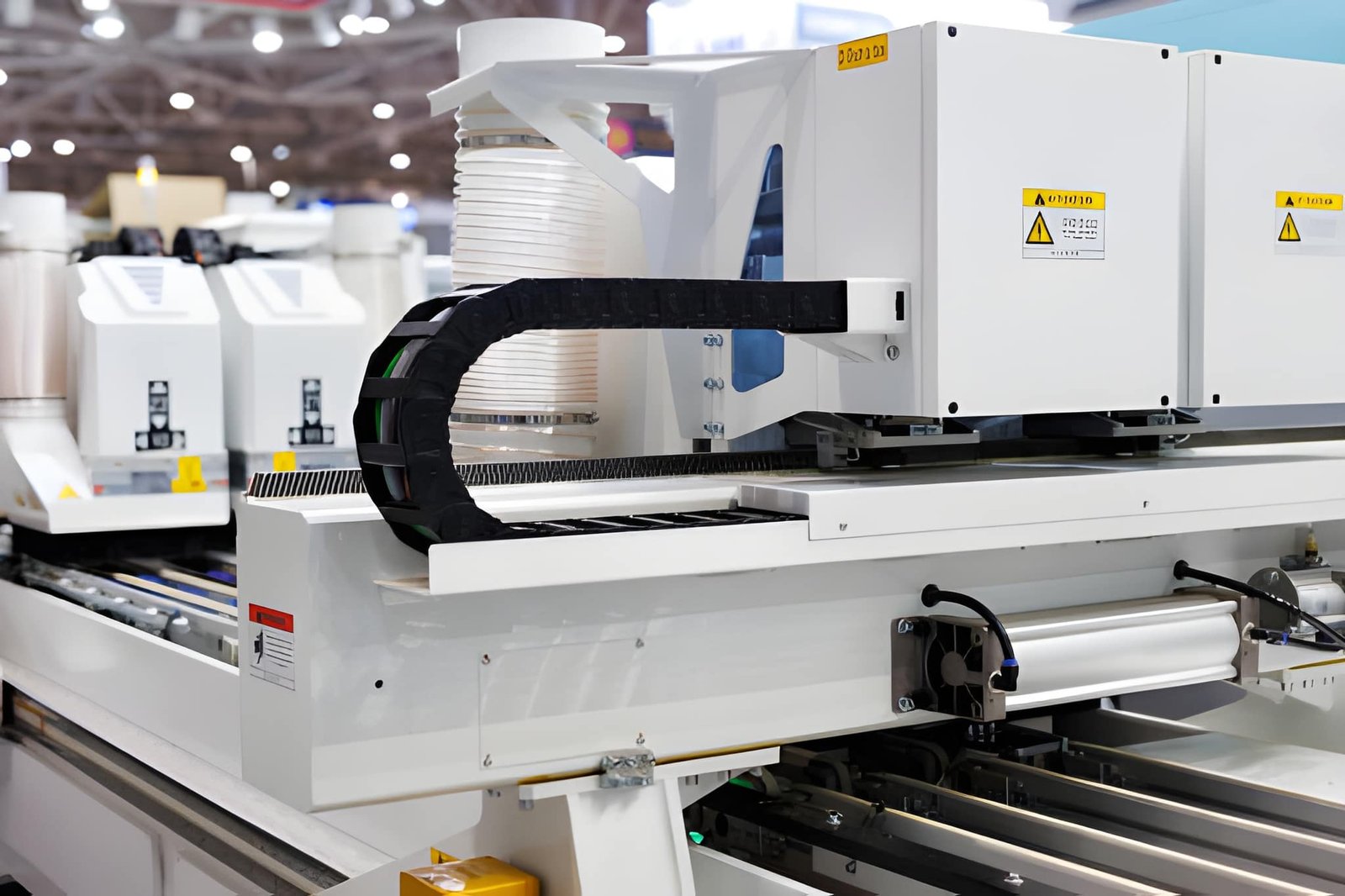 Industriele kabelrups met geleide kabels in een machine