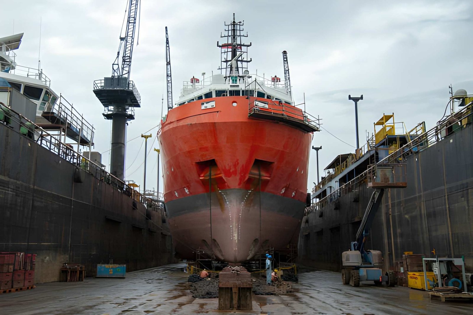 Groot schip in industriële omgeving